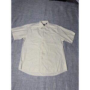 VANHEUSEN STUDIO Mens L 16-16 1/2‎ Yellow Plaid Short Sleeve Button Down Shirt